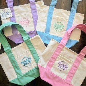 Four Trader Joe's Canvas Mini Totes (4), Pastel Colors